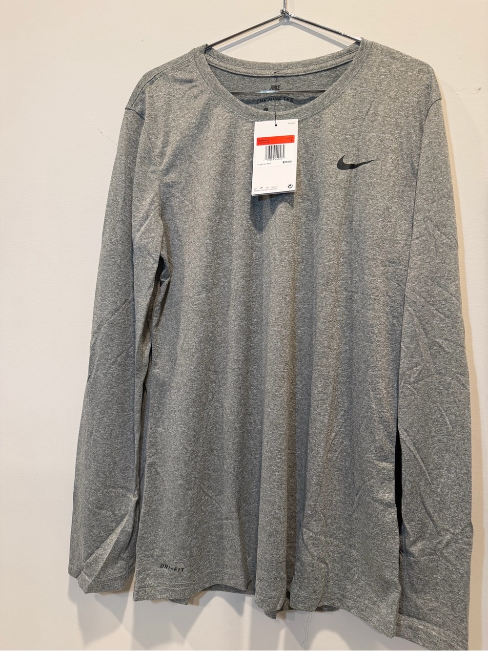 Nike Long Sleeve Dri-FIT Top in Heather Gray